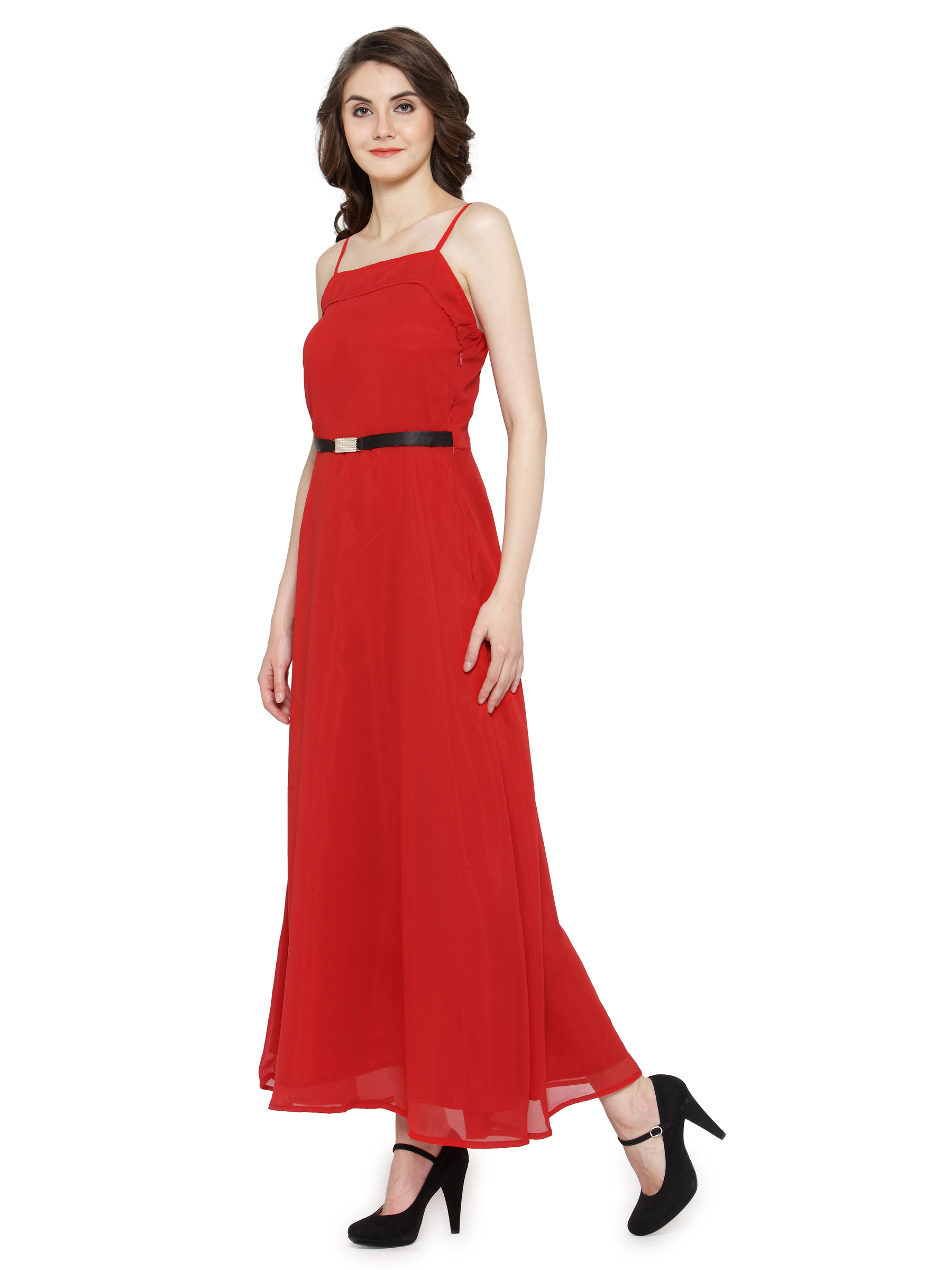 LUXURY RED FLARED MAXI DRESS